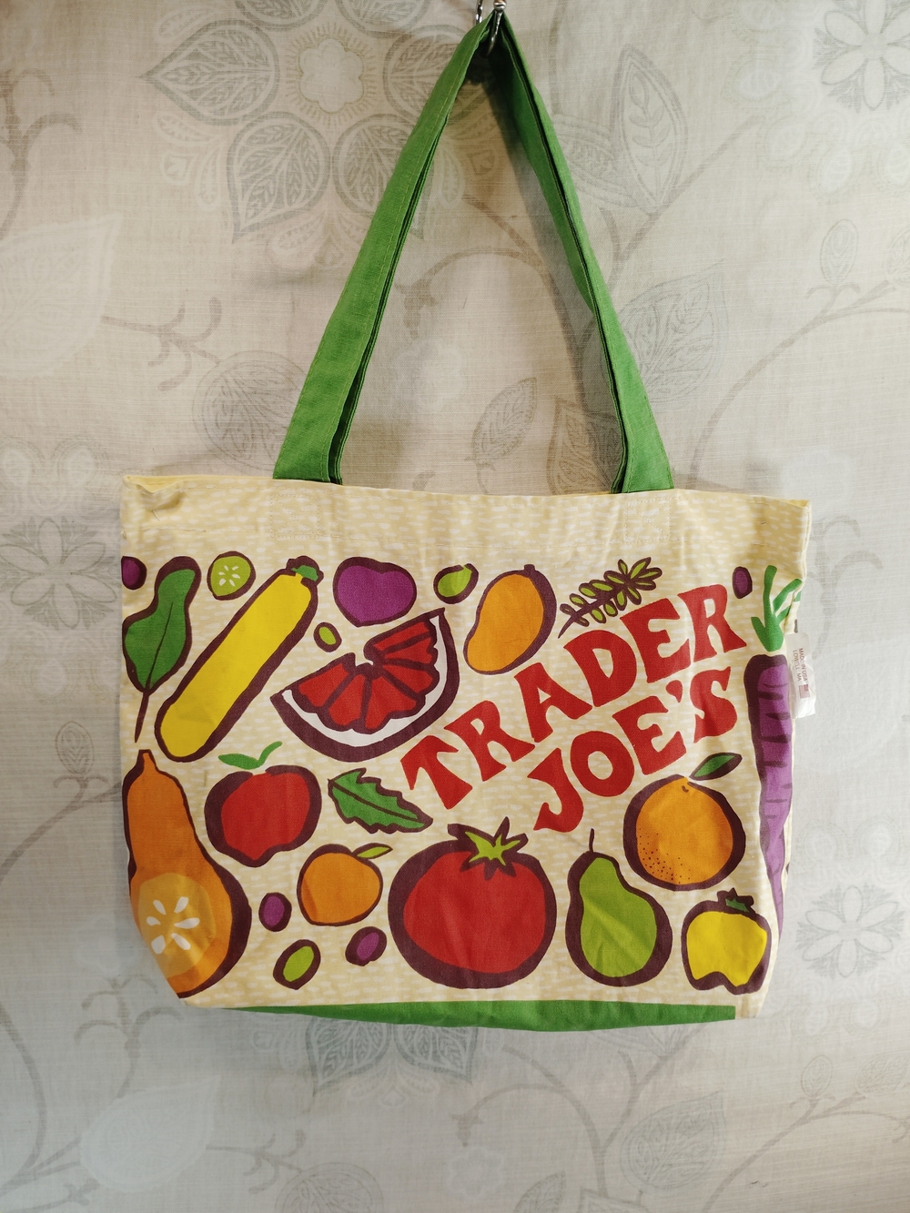 Trader Joe's Reusable Grocery Tote Bag - Cream with Multicolor Produce Print